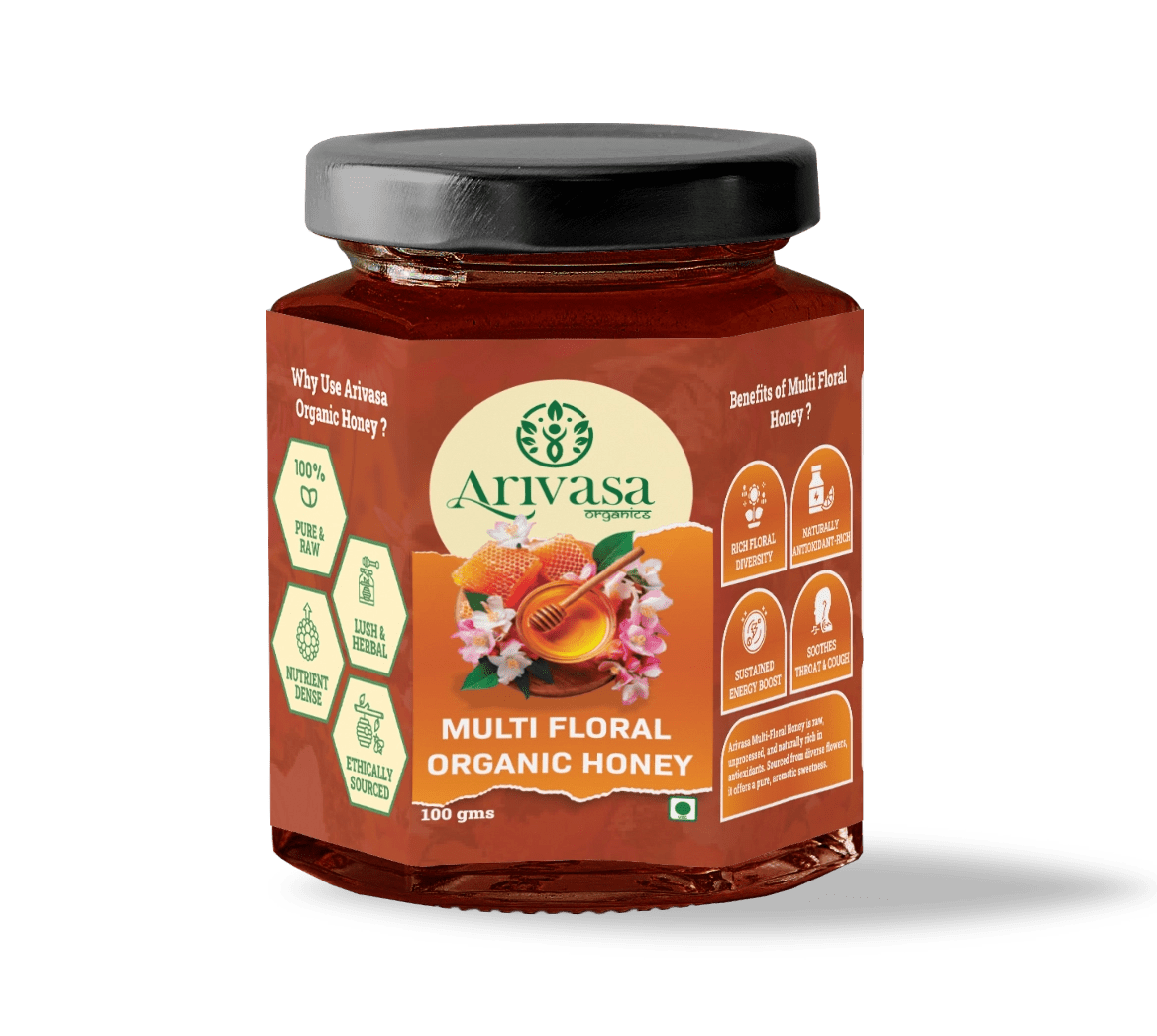 Organic Multi Floral Honey | Pure, Natural & NMR Lab - Tested - Arivasa Organics - 100 gms -
