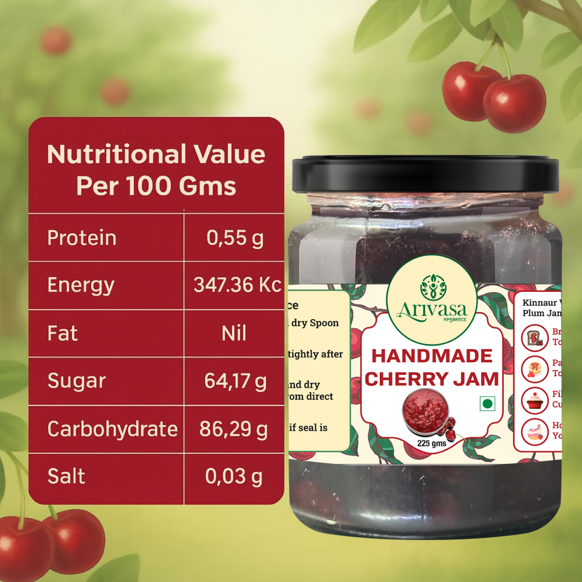 Handmade Cherry Jam | Fresh Himachali Cherries, Women-Crafted
