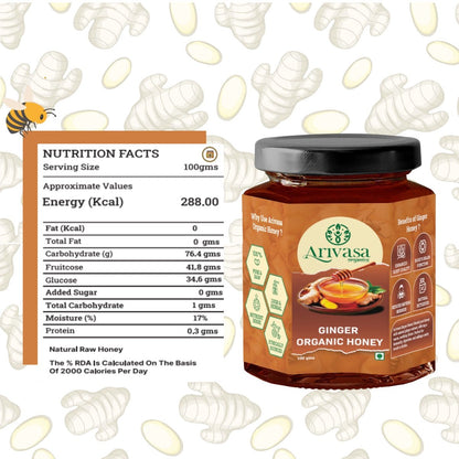 Organic Ginger Honey | Pure, Natural & NMR Lab - Tested - Arivasa Organics - 100 gms - 