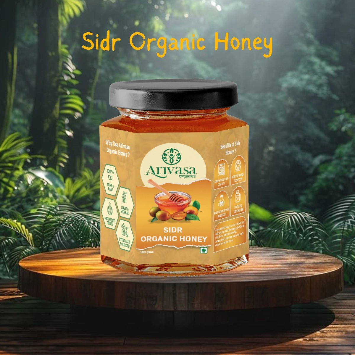 Sidr Organic Honey | Natural, Pure & NMR Lab - Tested - Arivasa Organics - 100 gms - 