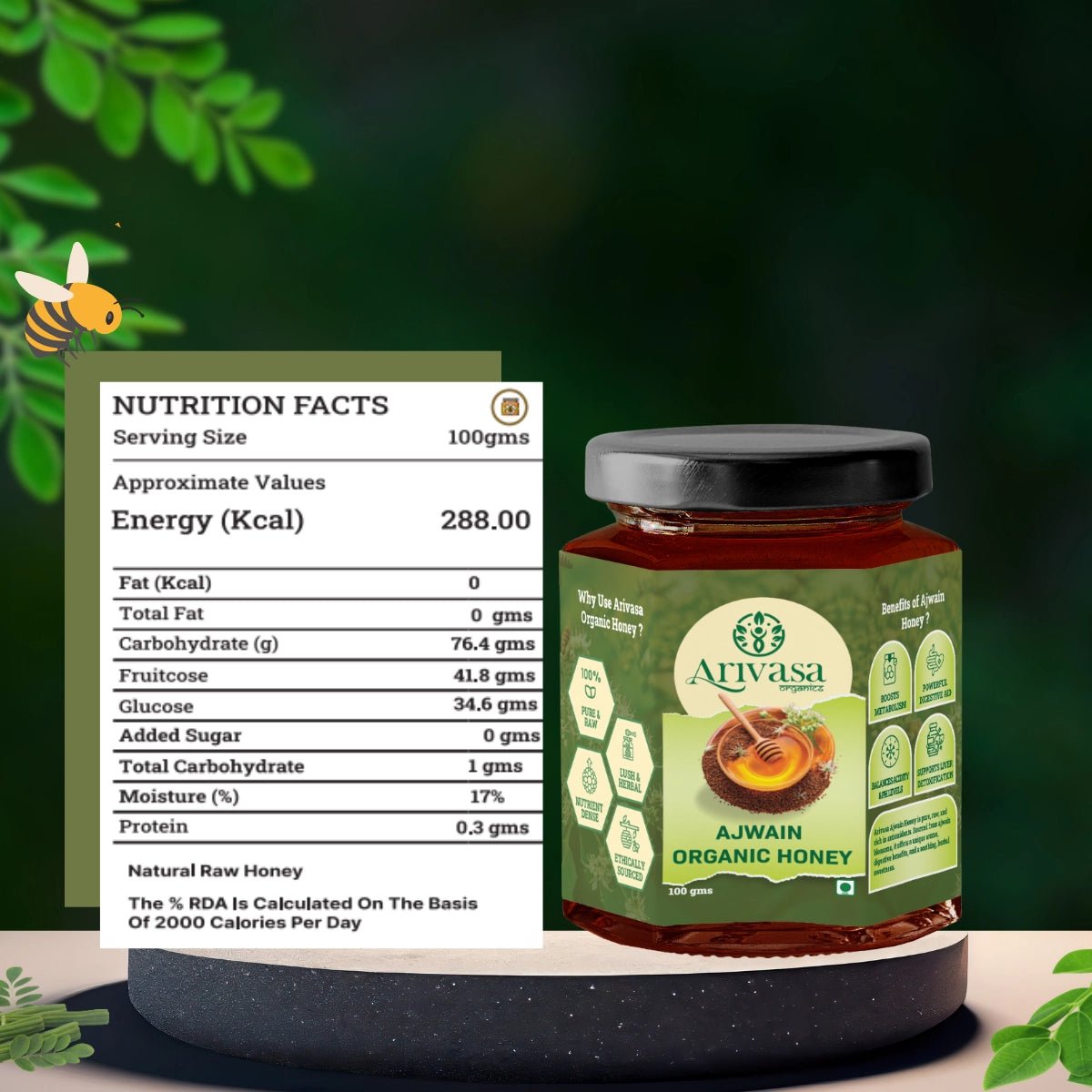 Ajwain Organic Honey | Natural, Pure & NMR Lab - Tested - Arivasa Organics - 100 gms - 