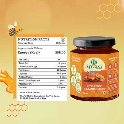 Organic Little Bee Honey | Pure, Natural & NMR Lab - Tested - Arivasa Organics - 100 gms - 