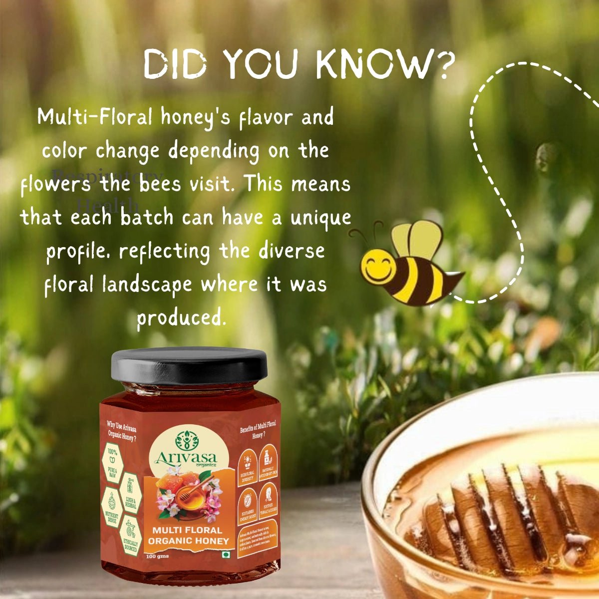 Organic Multi Floral Honey | Pure, Natural & NMR Lab - Tested - Arivasa Organics - 100 gms - 