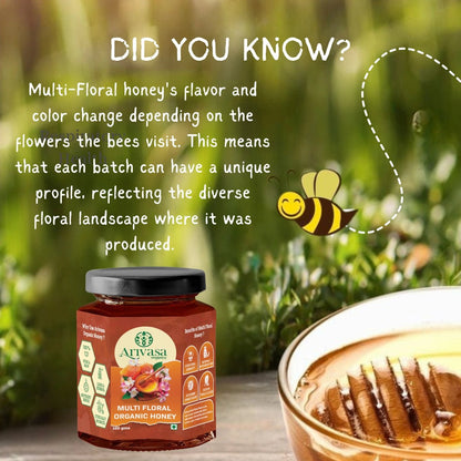 Organic Multi Floral Honey | Pure, Natural & NMR Lab - Tested - Arivasa Organics - 100 gms - 