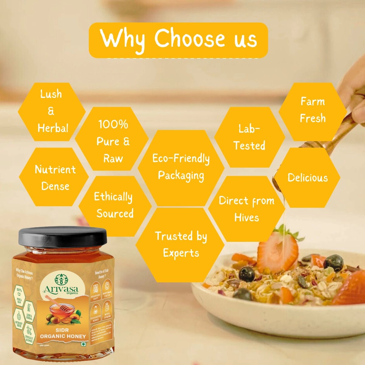 Sidr Organic Honey | Natural, Pure & NMR Lab - Tested - Arivasa Organics - 100 gms - 