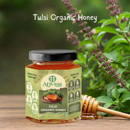 Tulsi Organic Honey | Pure, Floral & NMR Lab - Tested - Arivasa Organics - 100 gms - 
