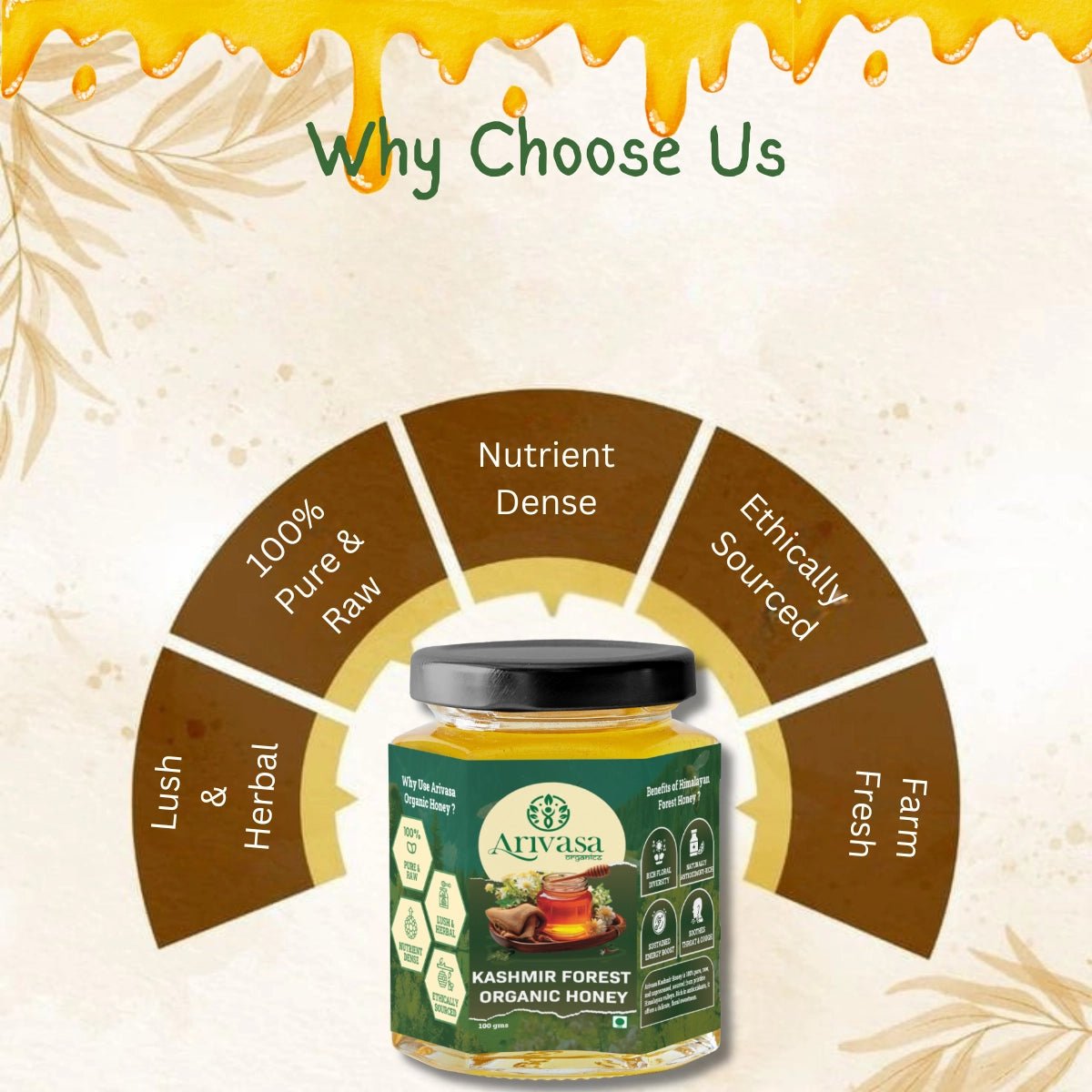 Organic Kashmir Forest Honey | Pure & NMR Lab - Tested - Arivasa Organics - 100 gms - 