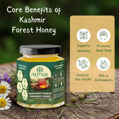 Organic Kashmir Forest Honey | Pure & NMR Lab - Tested - Arivasa Organics - 100 gms - 