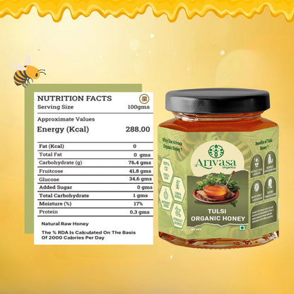 Tulsi Organic Honey | Pure, Floral & NMR Lab - Tested - Arivasa Organics - 100 gms - 