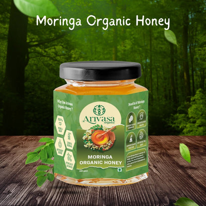 Moringa organic honey | Pure, natural & NMR lab - tested - Arivasa Organics - 100 gms - 