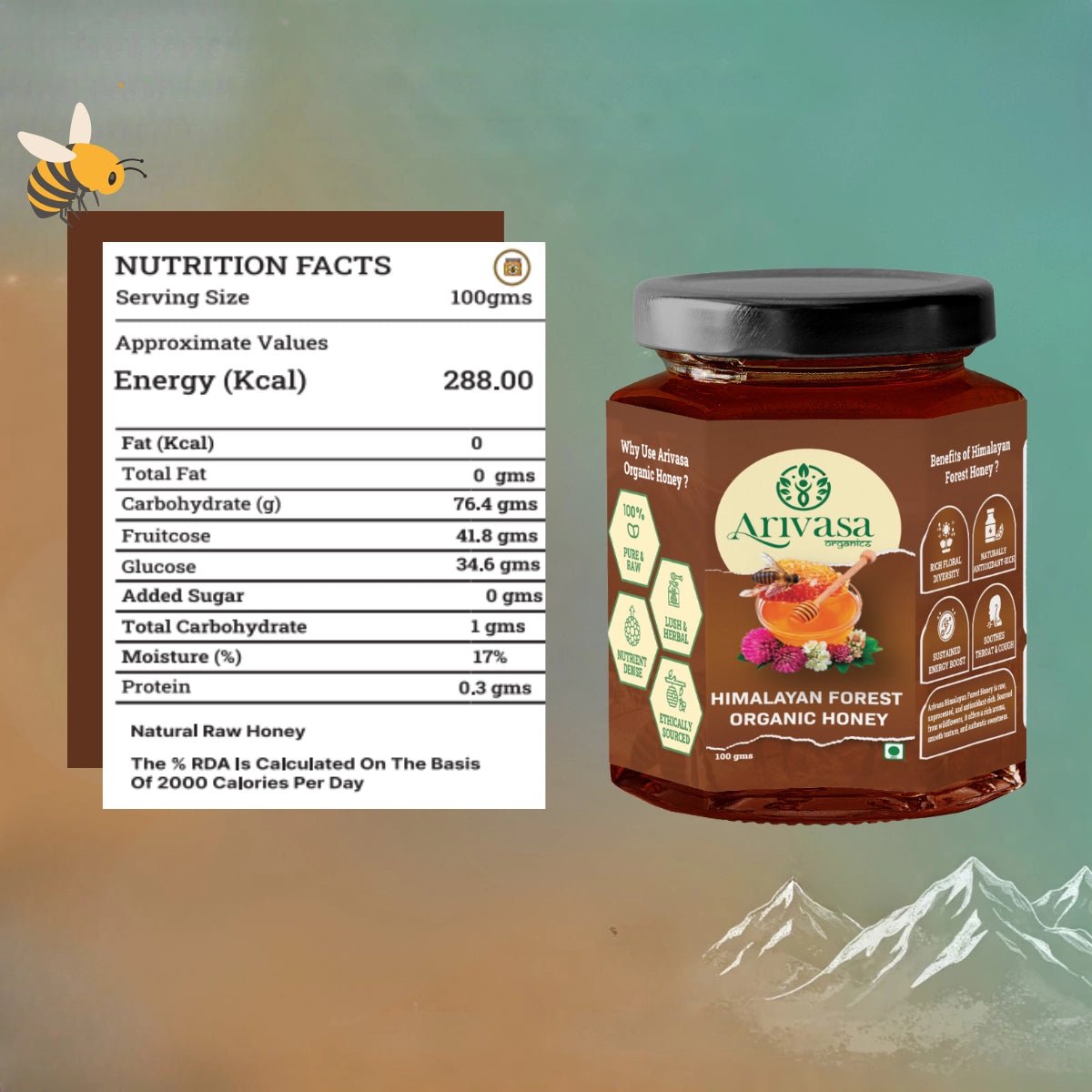 Organic Himalayan Forest Honey | Pure, Natural & NMR Lab - Tested - Arivasa Organics - 100 gms - 