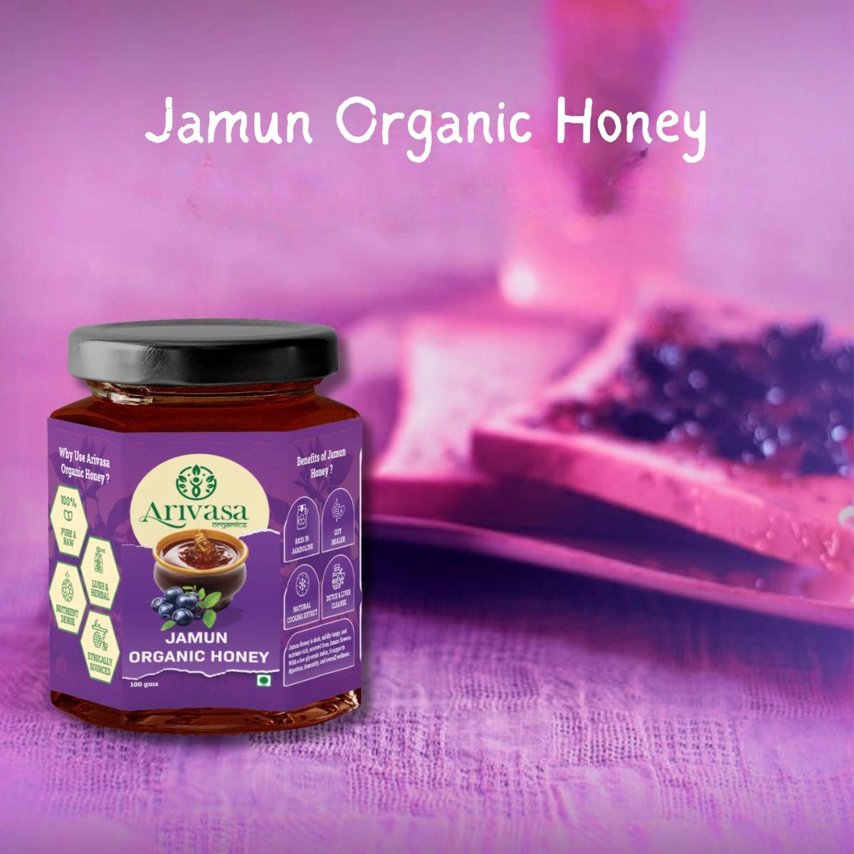 Jamun Organic Honey | Pure, Natural & NMR Lab - Tested - Arivasa Organics - 100 gms - 