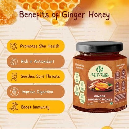 Organic Ginger Honey | Pure, Natural & NMR Lab - Tested - Arivasa Organics - 100 gms - 