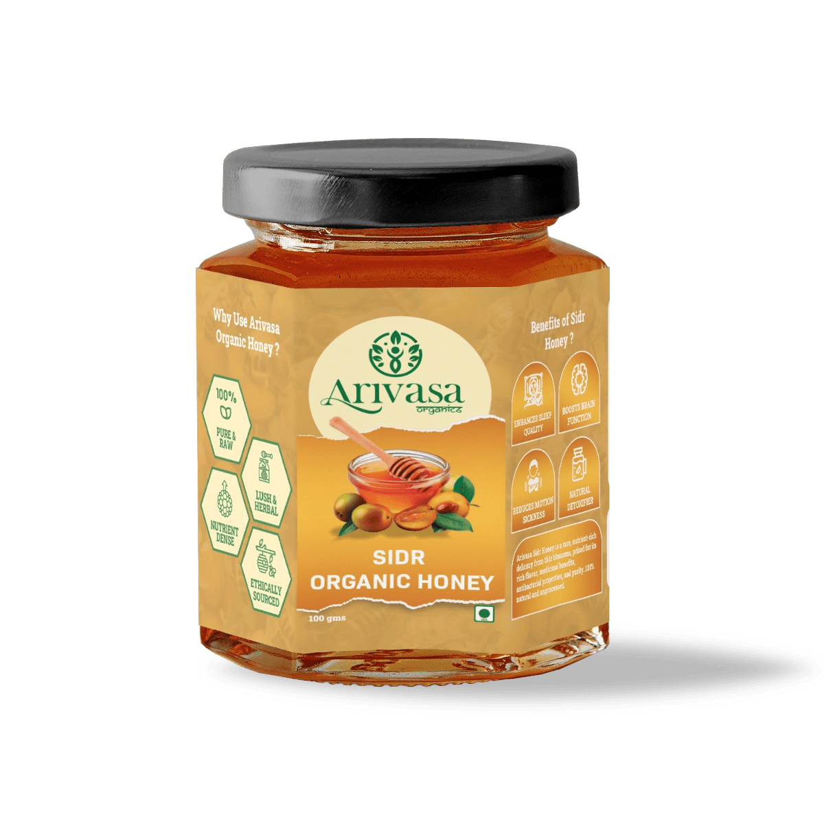 Sidr Organic Honey | Natural, Pure & NMR Lab - Tested - Arivasa Organics - 100 gms - 