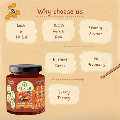 Organic Multi Floral Honey | Pure, Natural & NMR Lab - Tested - Arivasa Organics - 100 gms - 