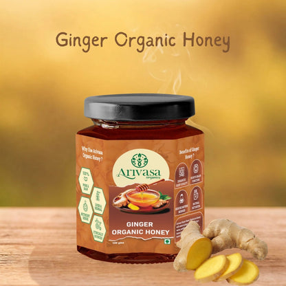 Organic Ginger Honey | Pure, Natural & NMR Lab - Tested - Arivasa Organics - 100 gms - 