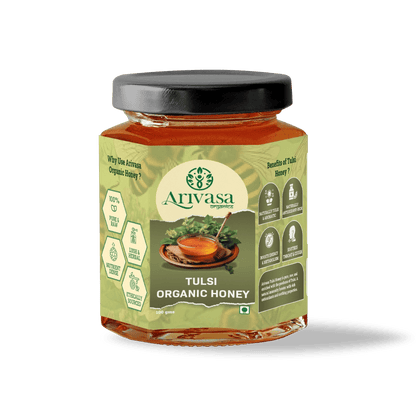 Tulsi Organic Honey | Pure, Floral & NMR Lab - Tested - Arivasa Organics - 100 gms - 