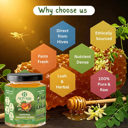 Moringa organic honey | Pure, natural & NMR lab - tested - Arivasa Organics - 100 gms - 