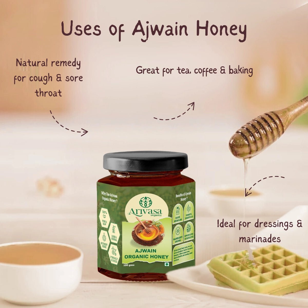 Ajwain Organic Honey | Natural, Pure & NMR Lab - Tested - Arivasa Organics - 100 gms - 