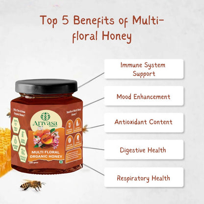 Organic Multi Floral Honey | Pure, Natural & NMR Lab - Tested - Arivasa Organics - 100 gms - 