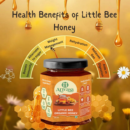 Organic Little Bee Honey | Pure, Natural & NMR Lab - Tested - Arivasa Organics - 100 gms - 