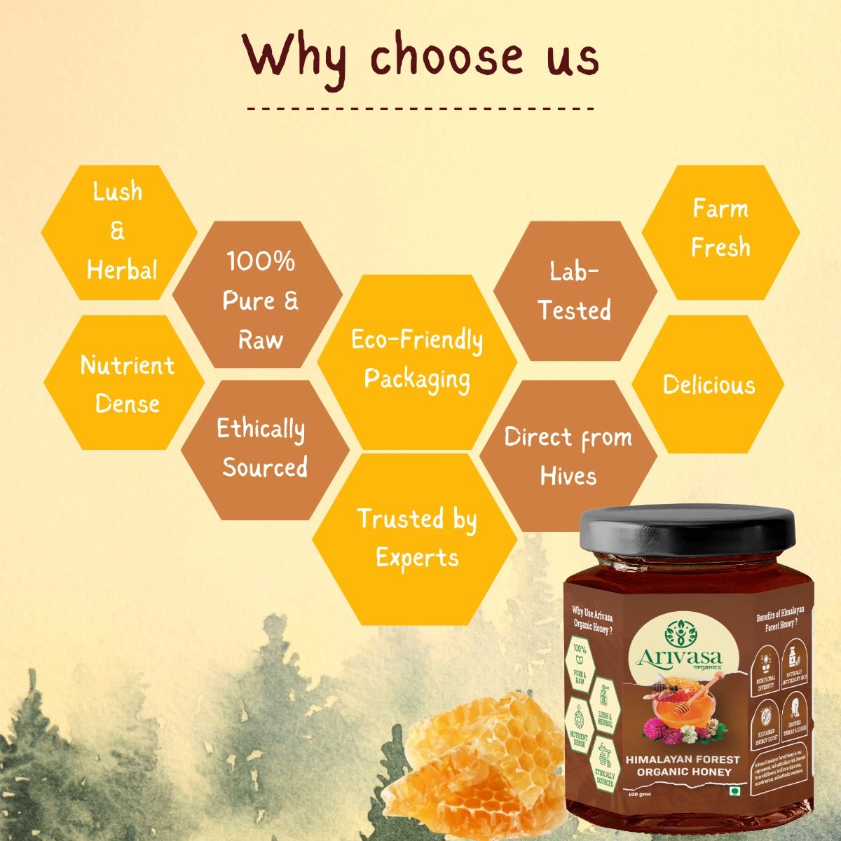 Organic Himalayan Forest Honey | Pure, Natural & NMR Lab - Tested - Arivasa Organics - 100 gms - 