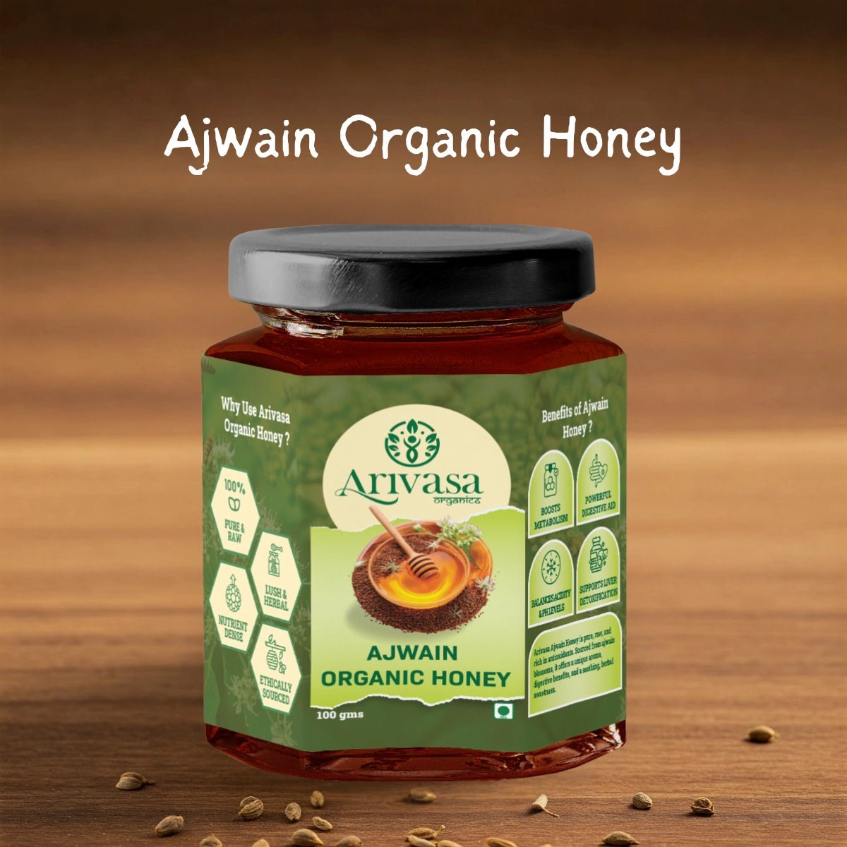 Ajwain Organic Honey | Natural, Pure & NMR Lab - Tested - Arivasa Organics - 100 gms - 