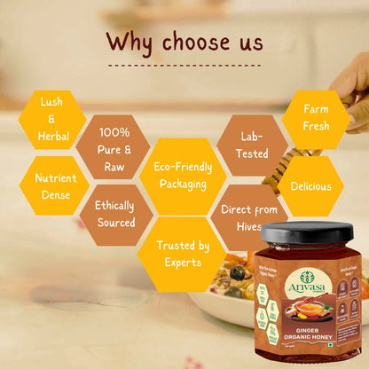 Organic Ginger Honey | Pure, Natural & NMR Lab - Tested - Arivasa Organics - 100 gms - 