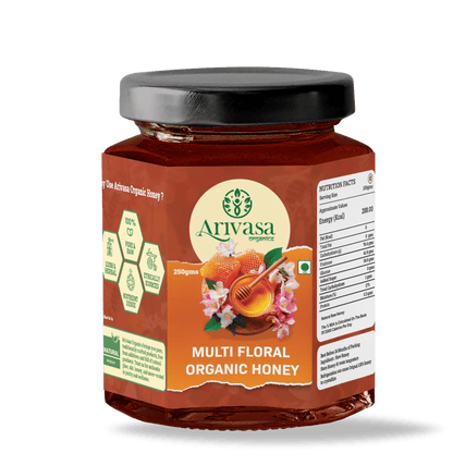 Organic Multi Floral Honey | Pure, Natural & NMR Lab - Tested - Arivasa Organics - 250 gms - 