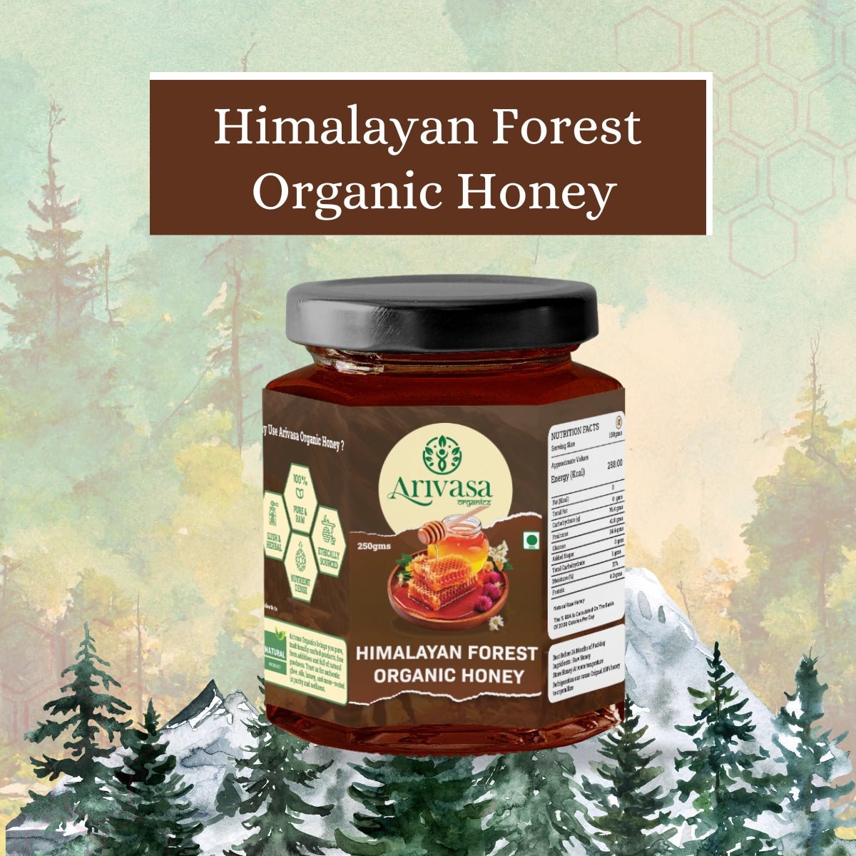 Organic Himalayan Forest Honey | Pure, Natural & NMR Lab - Tested - Arivasa Organics - 250 gms - 