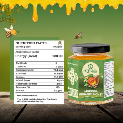 Moringa organic honey | Pure, natural & NMR lab - tested - Arivasa Organics - 250 gms - 
