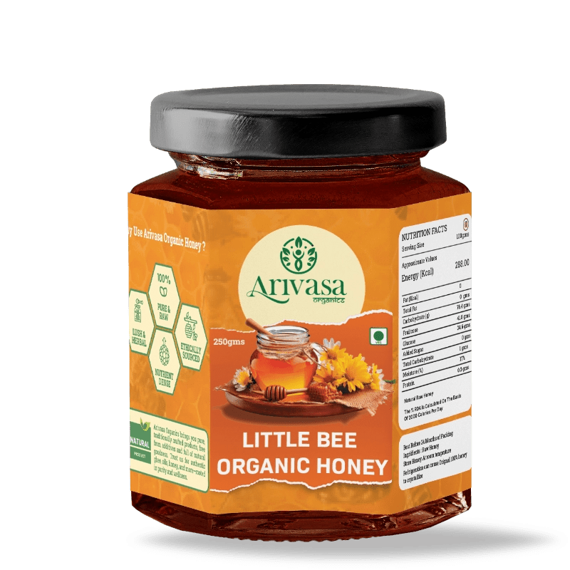 Organic Little Bee Honey | Pure, Natural & NMR Lab - Tested - Arivasa Organics - 250 gms - 