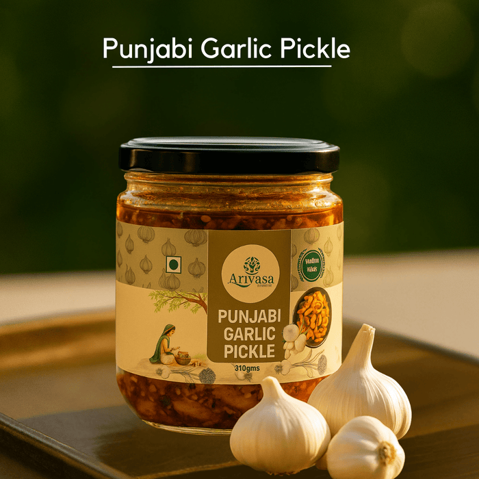 Arivasa Organics Punjabi Garlic Pickle | Sun-Dried & Handmade – 310 gm (hover)