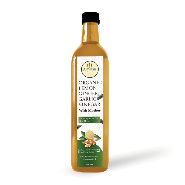 Arivasa Organics Lemon Ginger Garlic Cider Vinegar | Honey-Made & Natural – 500 ML